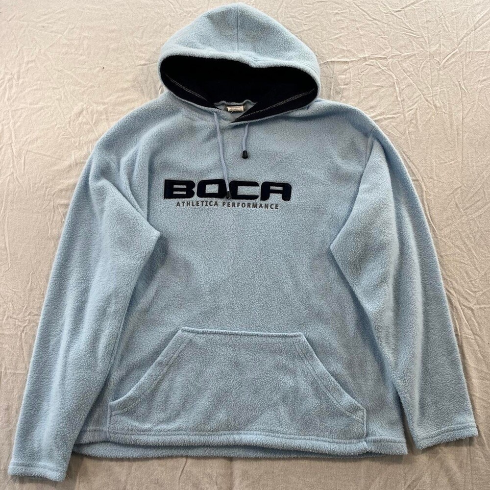 Boca Athletic Performance men’s blue fleece hoodie y2k blue large